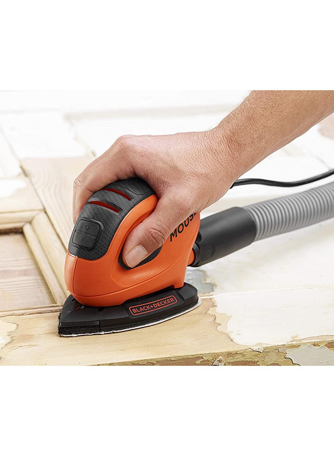 Compact Mouse Detail Sander, 55W, Corded, Low Vibration, Built-in Dust Port, Perfect for Precision and Detail Work on Paint, Varnish, and Glass Orange/Black