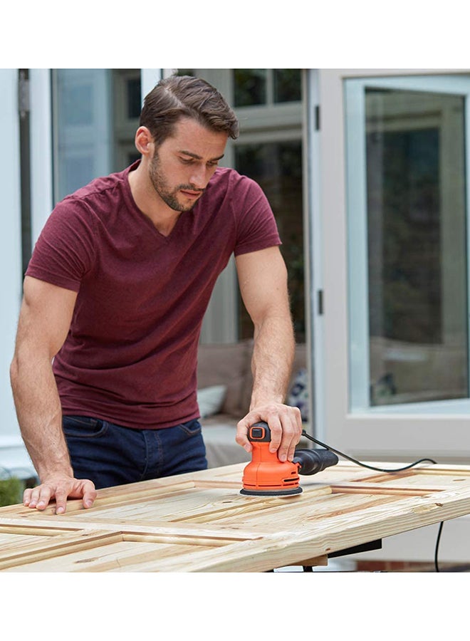 Corded Random Orbital Sander With Handy Dust Bag Ideal For Wood, Metal, PVC And Paint 14000RPM 230W BEW210-GB Orange/Black