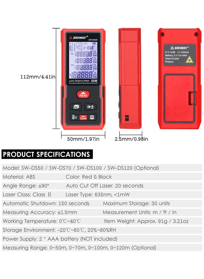 50 Meters Laser Distance Meter Black/Red