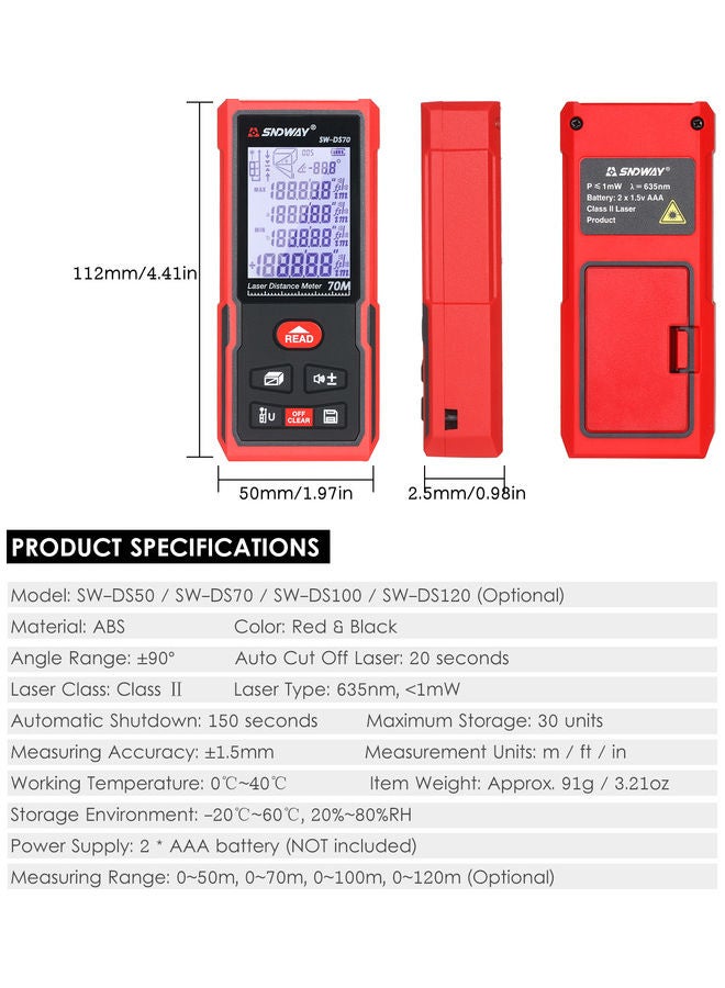 70 Meters Laser Distance Meter Black/Red