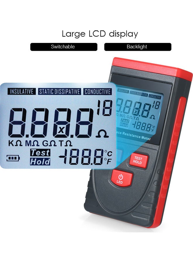 Handheld Surface Resistance Meter Black/Red