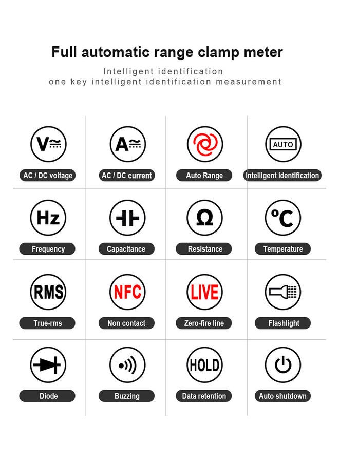 LCD Digital Clamp AC/DC Current Measuring Meter Black