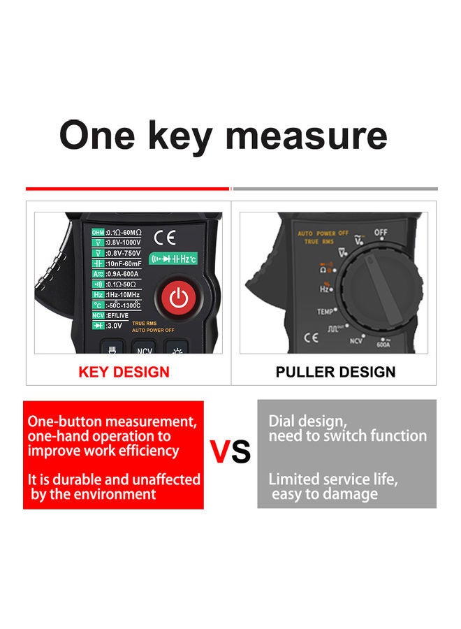 LCD Digital Clamp AC/DC Current Measuring Meter Black