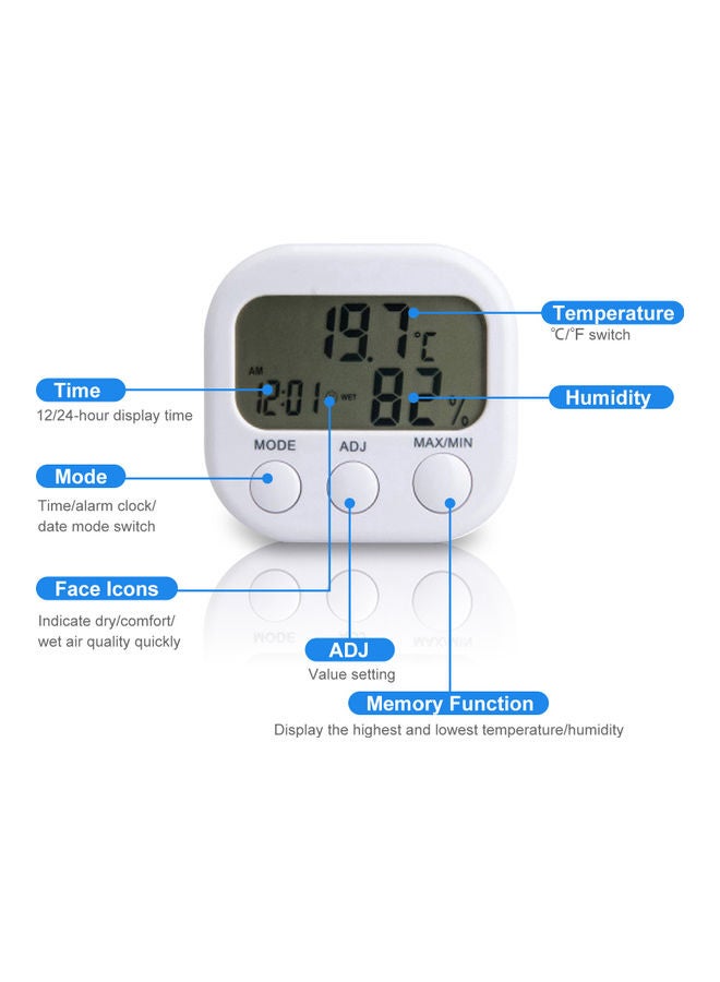 Digital Hygrometer With LCD Display White