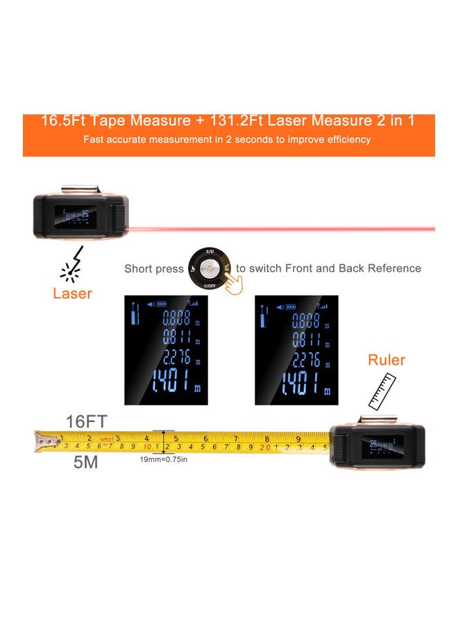 2-In-1 Handheld Electronic Infrared Rangefinder Tape Measure With LCD Display Black/Red