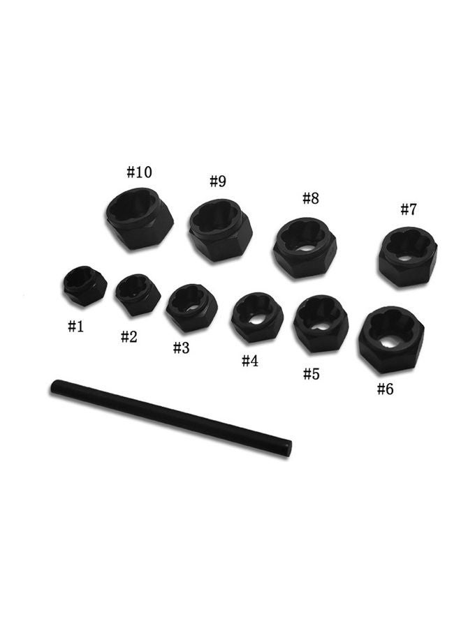 11-Piece Short Type Damaged Nut Bolt Remove Tool Set Black 15.00x2.00x10.00cm