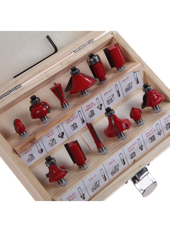 12-Piece Router Cutter Bit Set Red/Silver