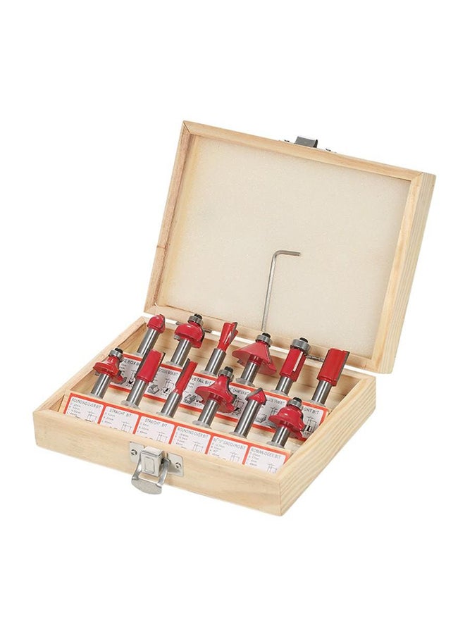 12-Piece Router Cutter Bit Set Red/Silver