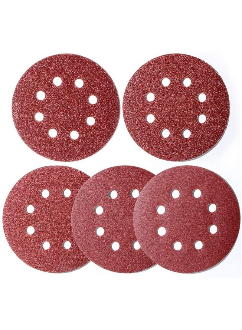 100-Piece 8 Holes 125mm Sanding Discs Sandpaper (Hook and Loop 20x80/120/180/240/320 Mixed Grit)5 Inch  Sandpaper Set for Sanding Grinders, Polishing Tools, Orbital Sanders