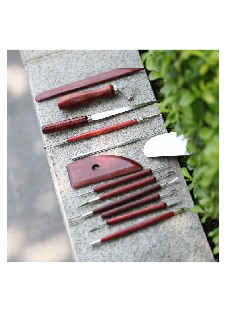 Clay Pottery Sculpting Tools, 15Pcs Air Dry Polymer Clay Carving Tools Set for Kids Adults, Stainless Steel Wooden Ceramic Clay Sculpting Kit, Soft Molding Sculpey Clay Molds Supplies