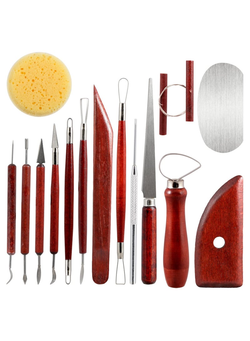 Clay Pottery Sculpting Tools, 15Pcs Air Dry Polymer Clay Carving Tools Set for Kids Adults, Stainless Steel Wooden Ceramic Clay Sculpting Kit, Soft Molding Sculpey Clay Molds Supplies