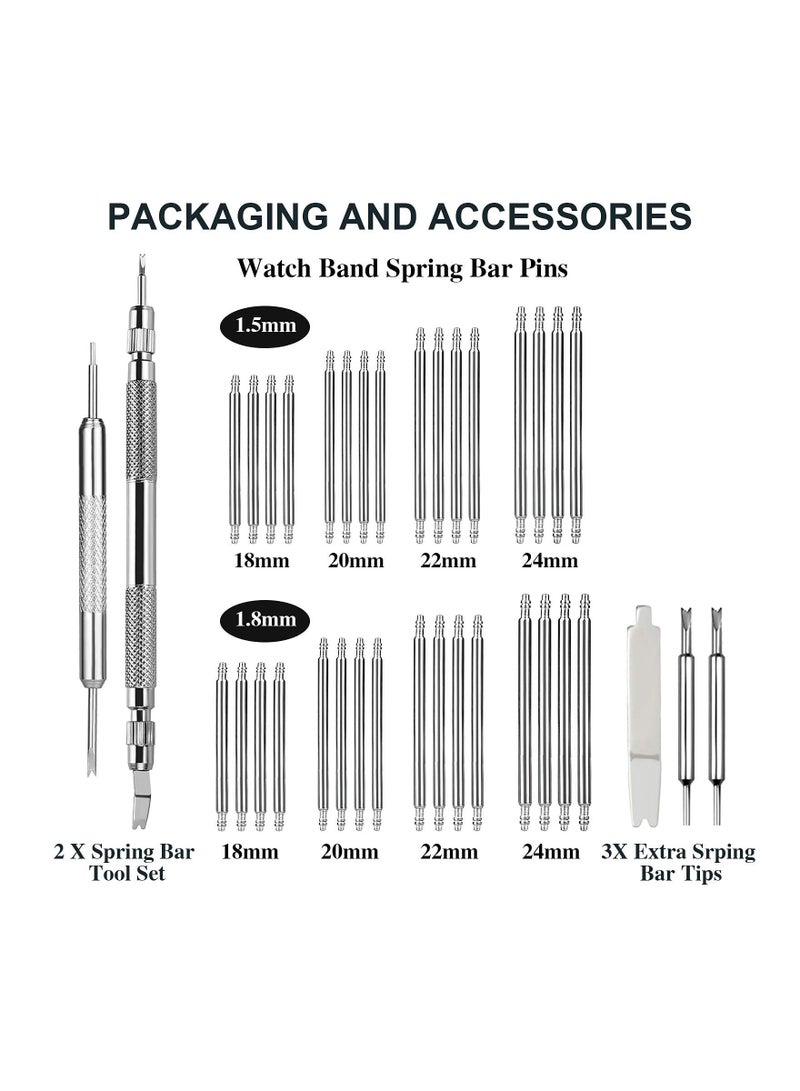 Spring Bar Tool Watch Band Tool Set Watch Wrist Bands Strap Removal Repair Fix Kit with Extra 3 Tips Pins 32pcs Heavy Duty 316 Stainless Steel Pins Spring Bar Non slip Various Watches