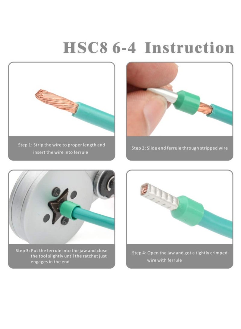 Wire Ferrule Crimping Tool, Square Self-Adjustable, for AWG23-10 Bootlace End-Sleeves Ferrule, Ratcheting Wire Crimping Plier