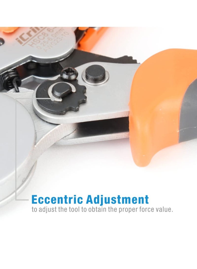 Wire Ferrule Crimping Tool, Square Self-Adjustable, for AWG23-10 Bootlace End-Sleeves Ferrule, Ratcheting Wire Crimping Plier