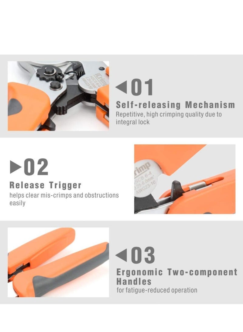 Wire Ferrule Crimping Tool, Square Self-Adjustable, for AWG23-10 Bootlace End-Sleeves Ferrule, Ratcheting Wire Crimping Plier