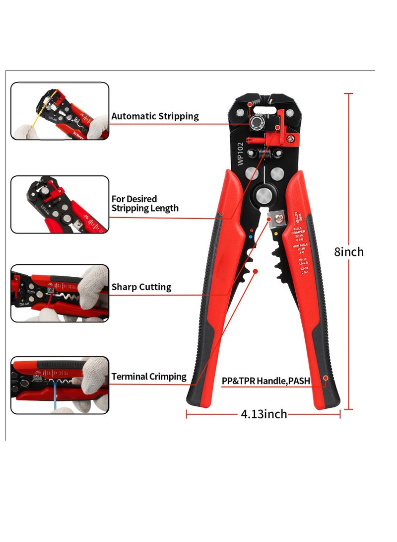 3 in 1 Automatic Universal Wire Stripping Tool, 10-24 AWG Self Adjusting Wire Stripper/Wire Crimper/Wire Cutter, Multifunctional Wire stripper and Crimping Tool, 8 Inch