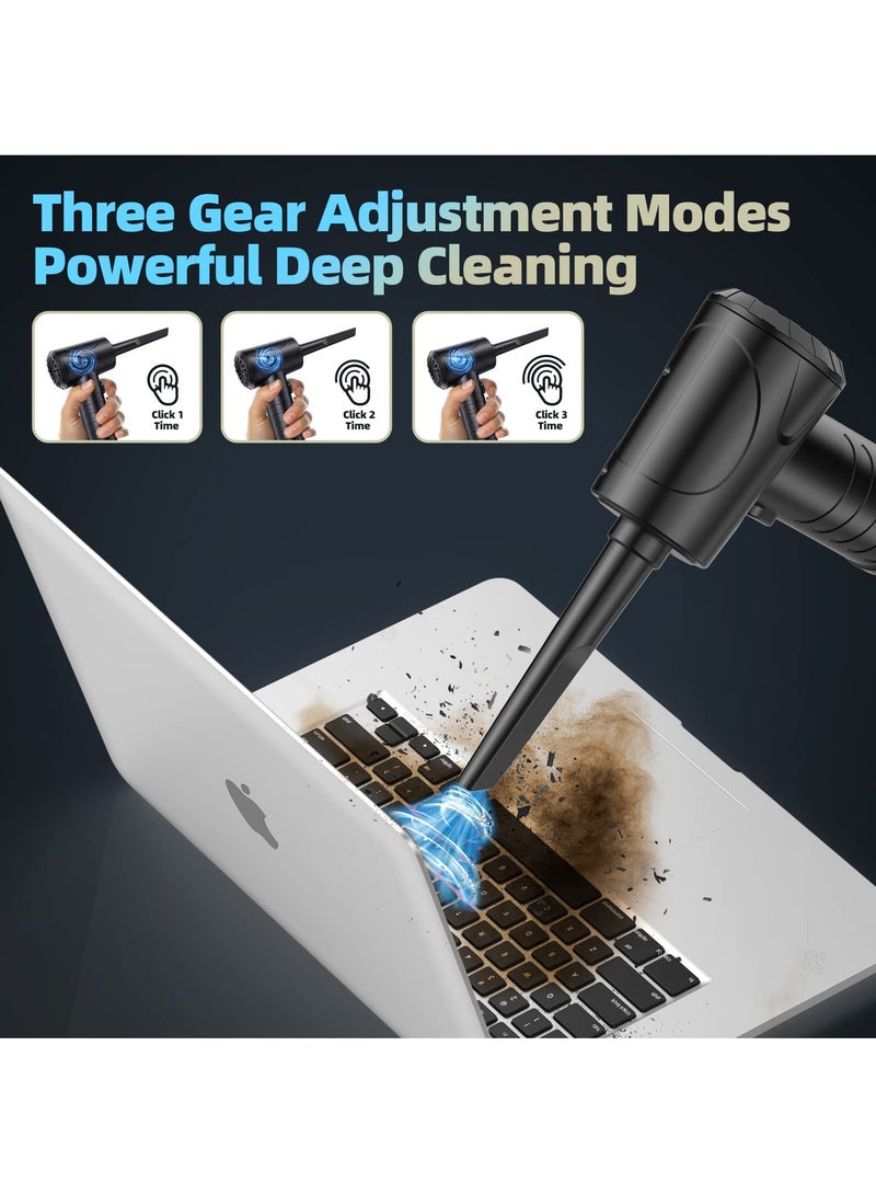 SYOSI Compressed Air Duster, 3-Gear Adjustable 100,000RPM Air Duster, Handheld 2 in 1 Air Duster & Vacuum Cleaner, Portable Mini Air Duster Kit with LED Light for Car, PC, Keyboard, Carpet