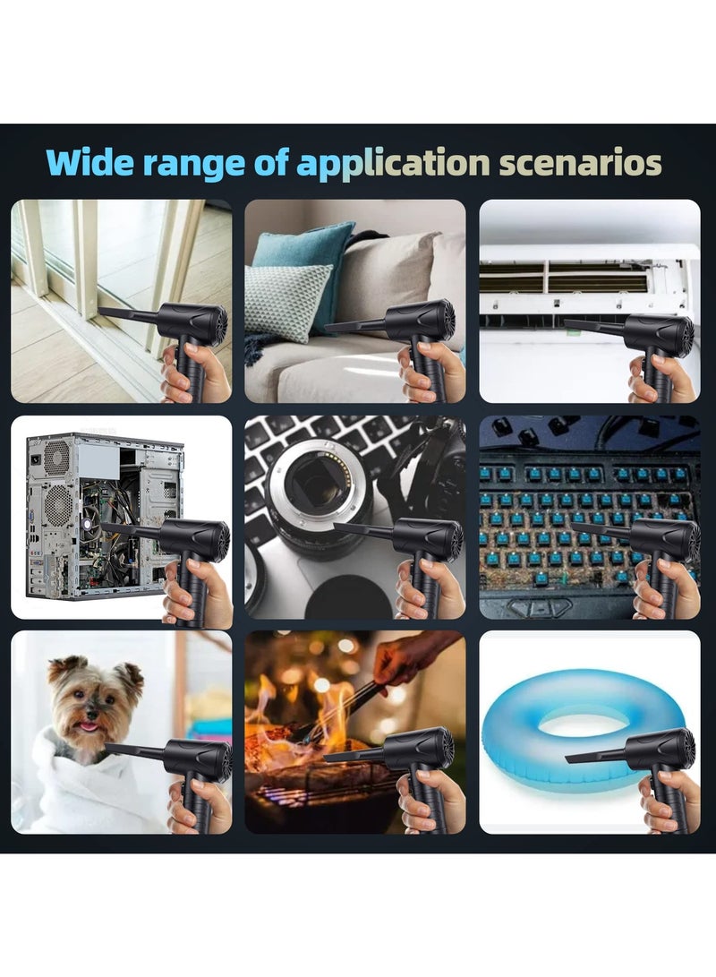 SYOSI Compressed Air Duster, 3-Gear Adjustable 100,000RPM Air Duster, Handheld 2 in 1 Air Duster & Vacuum Cleaner, Portable Mini Air Duster Kit with LED Light for Car, PC, Keyboard, Carpet