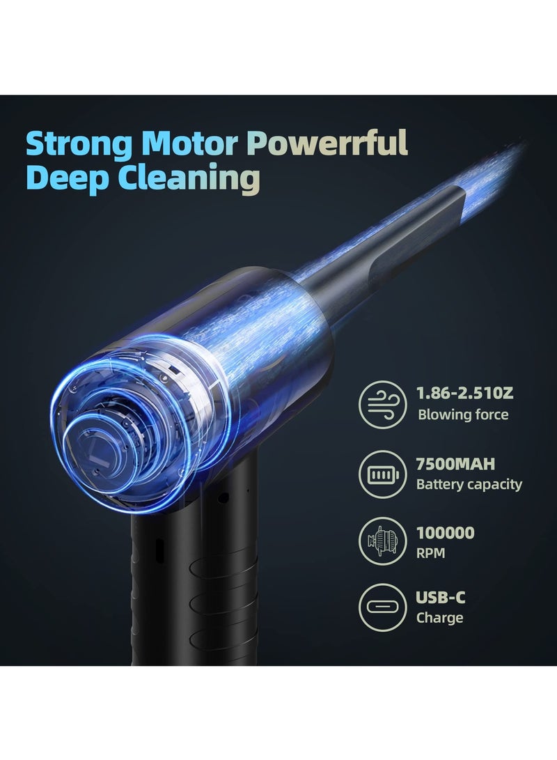 SYOSI Compressed Air Duster, 3-Gear Adjustable 100,000RPM Air Duster, Handheld 2 in 1 Air Duster & Vacuum Cleaner, Portable Mini Air Duster Kit with LED Light for Car, PC, Keyboard, Carpet