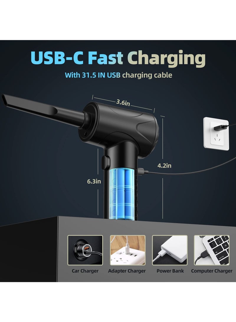 SYOSI Compressed Air Duster, 3-Gear Adjustable 100,000RPM Air Duster, Handheld 2 in 1 Air Duster & Vacuum Cleaner, Portable Mini Air Duster Kit with LED Light for Car, PC, Keyboard, Carpet