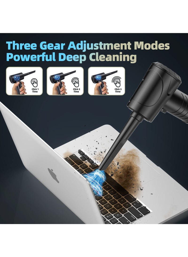 SYOSI Compressed Air Duster, 3-Gear Adjustable 100,000RPM Air Duster, Handheld 2 in 1 Air Duster & Vacuum Cleaner, Portable Mini Air Duster Kit with LED Light for Car, PC, Keyboard, Carpet