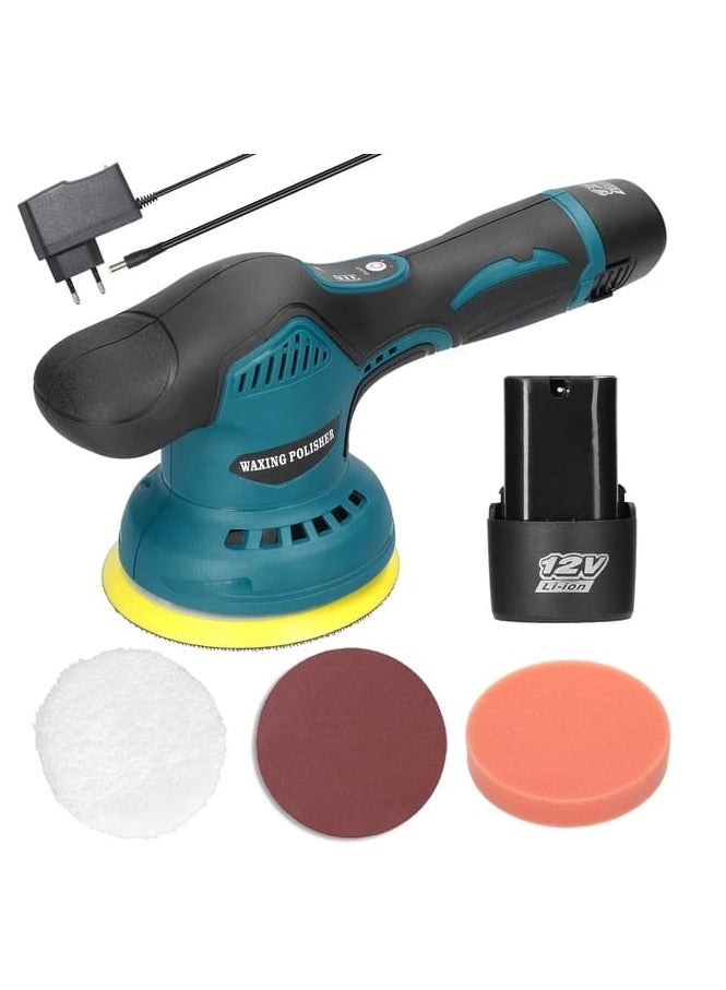 Electric Car Polisher Machine 1250V with Adjustable Sandpaper, Wool Pad, Sponge Pad, Cloth Bonnet Pad and 8 Gears Speed Polish Waxing Tools for Car, Furniture, Shoes Accessories