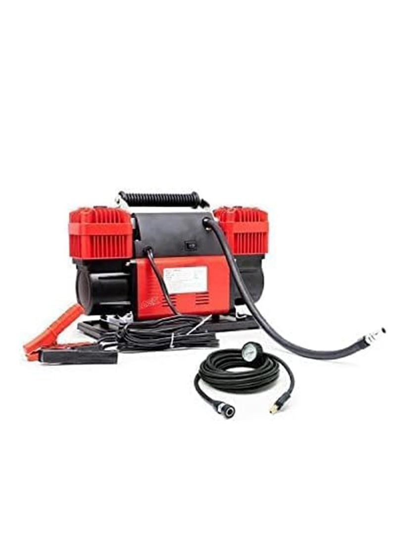 Air Compressor Inflator 300LPM Maximum Output 150PSI Maximum Pressure, Rubber anti-vibration feet, 8ft Power Cord with Battery Clamps