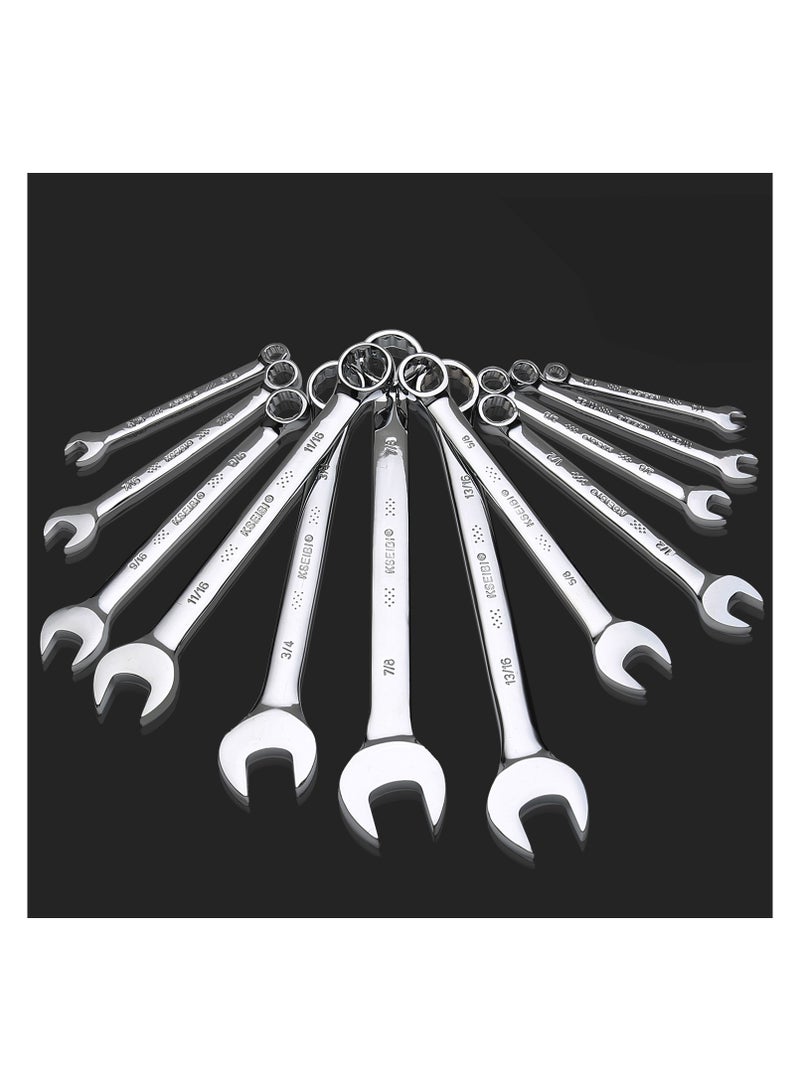 Combination Spanner Wrench Set 12-PC/RACK with Organizer |12 Point |8mm -19mm| Chrome Vanadium, Suitable for Automotive Repairs, Plumbing, Household Maintenance General Household, Garage Workshop