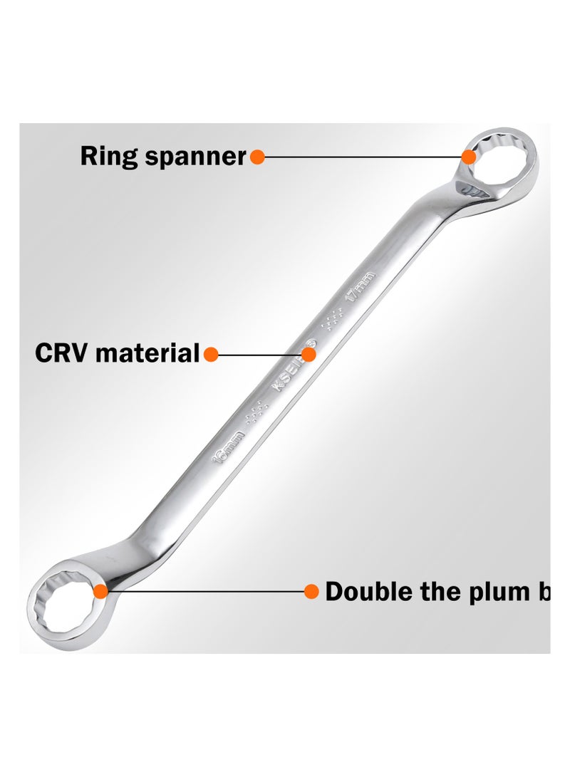 Double Ring Spanner Wrench Set 8- PC/6x7 - 20x22mm, Chrome Vanadium, Max Torque, Chrome Vanadium Steel, with Storage Rack, Ideal for Getting into Tight Spots, Automotive Repair, Plumbing, DIY.