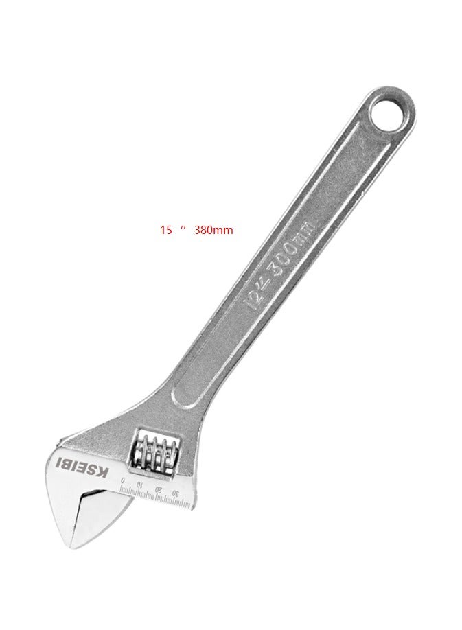 Adjustable Wrench 15 Inch, High Carbon Steel, Jaws Open, For Tightening or Loosening Nuts, Bolts, Automotive Work, Plumbing Repairs and Installations, Construction and Carpentry Projects