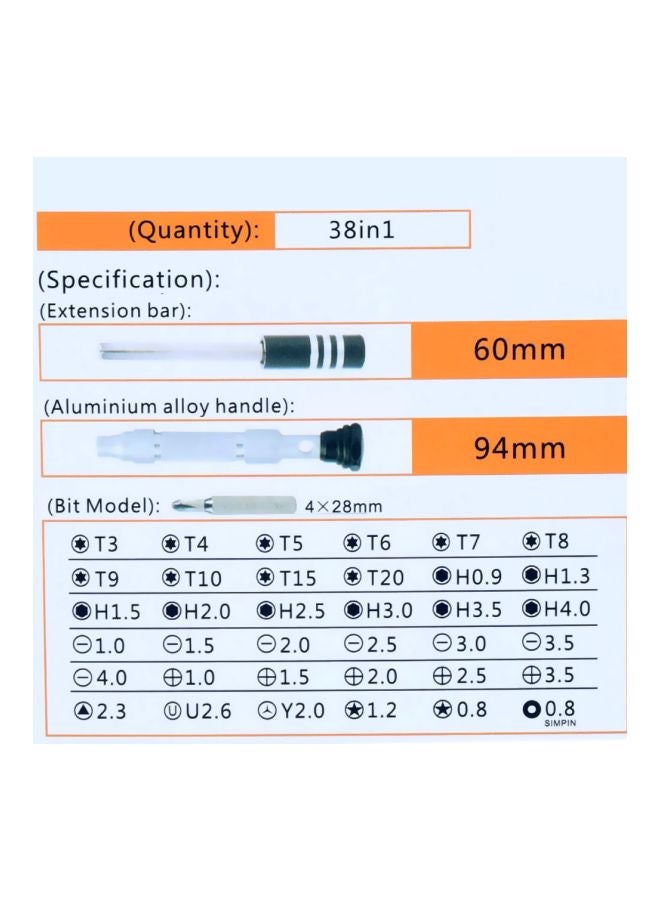 38-In-1 Precise Screwdriver Set Clear/Black 18cm