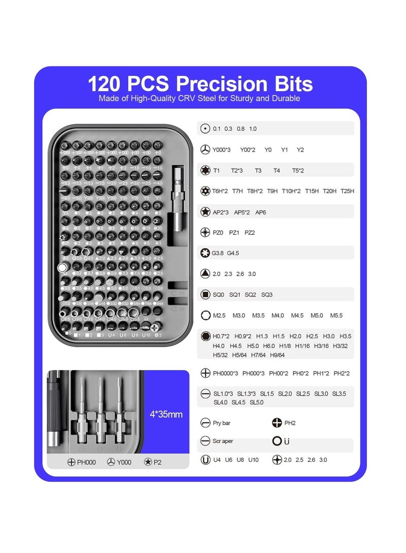 Precision Screwdriver Set 130 in 1 Tool Kit with 120 Bits Magnetic Screwdriver Set 10 bit Tool Set Handy Repair Tool for Computer Phone Watch Camera Laptop