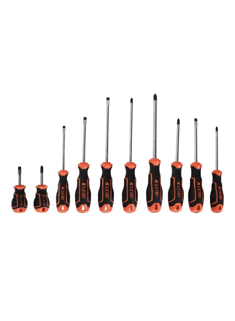 Slotted & Philips Screwdriver Set 865 10-PC, Chrome Vanadium, Black Finish Magnetic Tip, Furniture Disassembly to Repairing Appliances and Performing Intricate Electronic Repairs, Electrical Work.