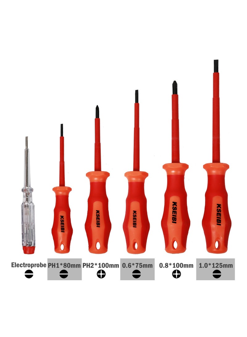 Vde Insulated Screwdriver Set 6-PC, Chrome Vanadium, 1000V Insulated Electrician Screwdriver Set for Electrical Installations, Maintenance and Repair, Automotive Work and DIY Electrical Projects.