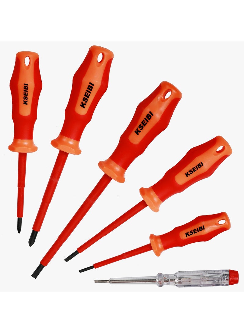 Vde Insulated Screwdriver Set 6-PC, Chrome Vanadium, 1000V Insulated Electrician Screwdriver Set for Electrical Installations, Maintenance and Repair, Automotive Work and DIY Electrical Projects.