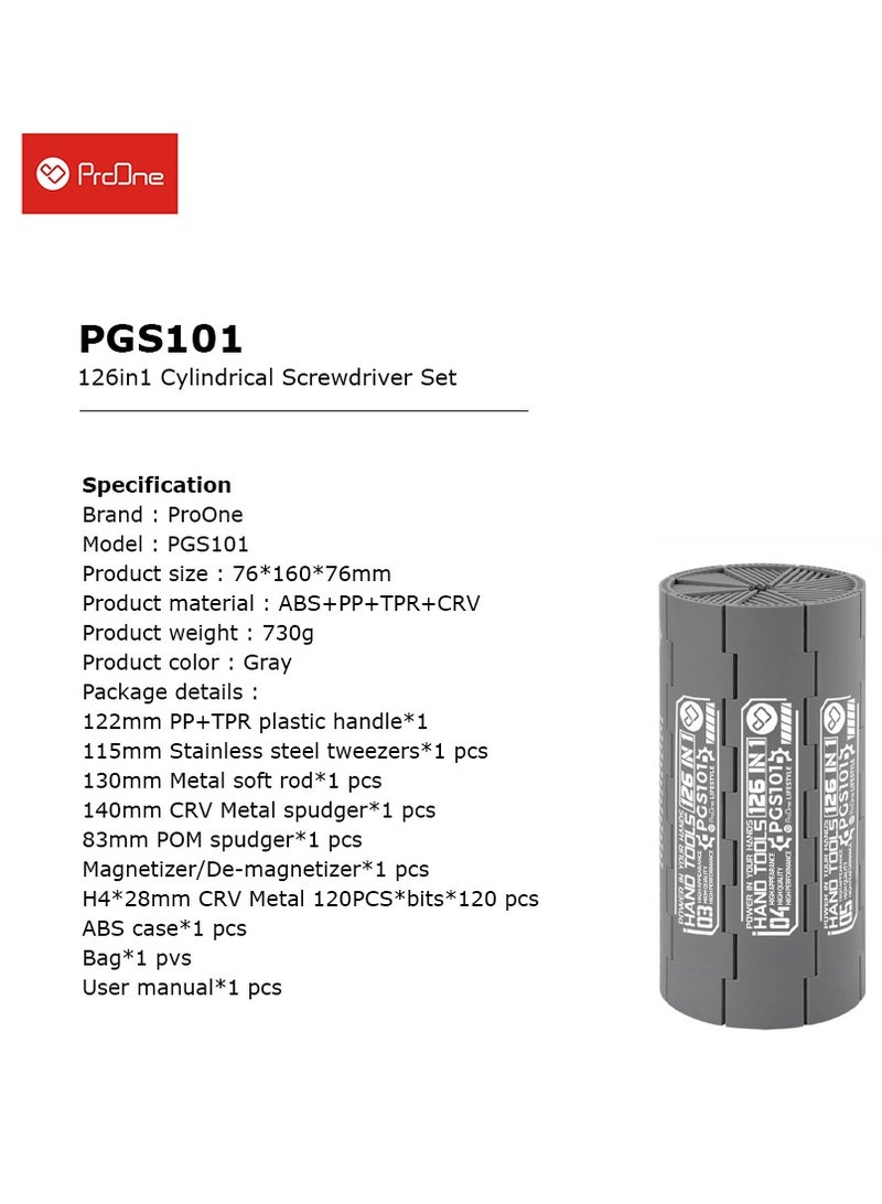 ProOne PGS101 126 Pcs precision screwdriver set Repair tool kit CRV strong magnetic head Non-slip Comfortable for Macbook/Mobile Phone/PC/Ipad/Tablet/Cameras and Other Electronics