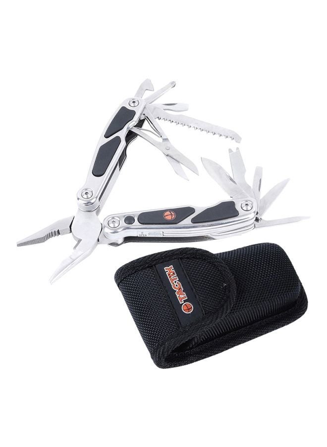 Tactix 18 in 1 Multi tool with LED Light for EDC, Pocket Knife, Nose Pliers and Wire Stripper Tools, Gifts for Men, Survival and Camping Gear, Stainless Steel- 471005 Silver/Black