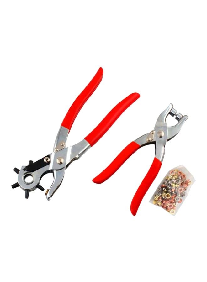 2-Piece Belt Punch Plier Silver/Red