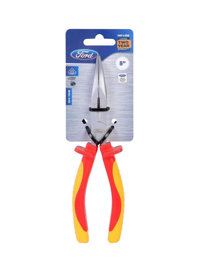 Heavy Duty Crv Vde Bent Nose Plier With A Soft Grip Handle Red/Yellow/Silver 8inch