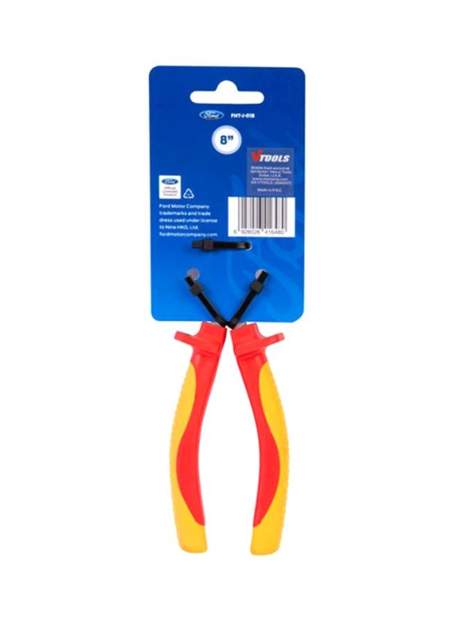 Heavy Duty Crv Vde Bent Nose Plier With A Soft Grip Handle Red/Yellow/Silver 8inch