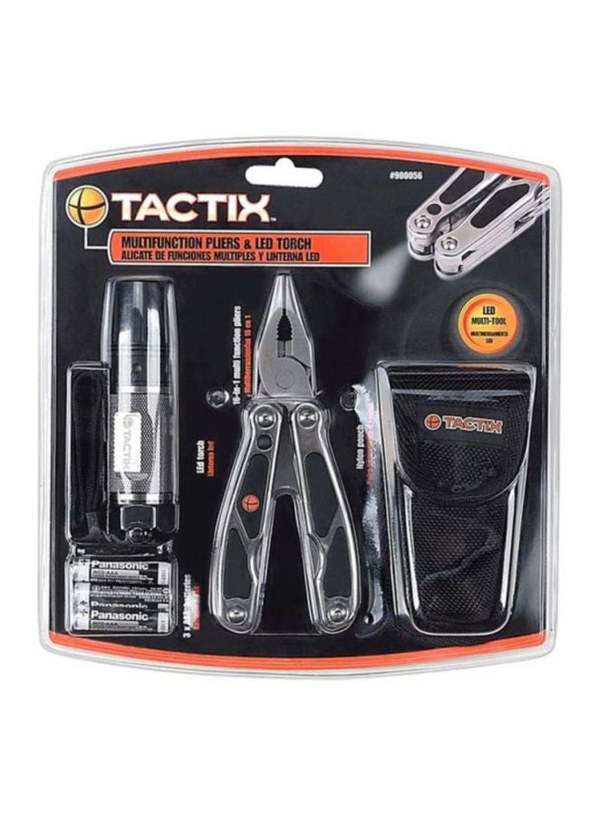 Multi-Functional Pliers With Led Torch And Nylon Pouch Edc Multi Tool, Gifts For Men, Survival, Hunting, Hiking And Camping Gear, Black- 900056 Black/Silver