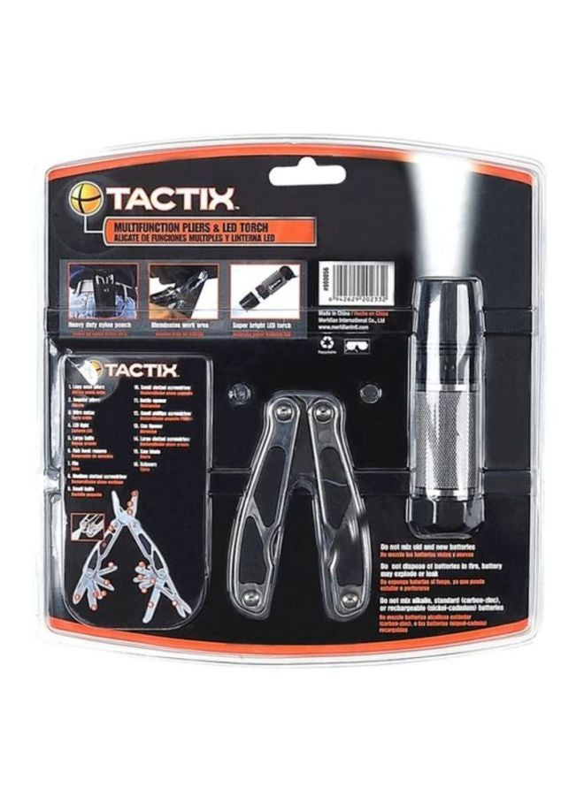 Multi-Functional Pliers With Led Torch And Nylon Pouch Edc Multi Tool, Gifts For Men, Survival, Hunting, Hiking And Camping Gear, Black- 900056 Black/Silver