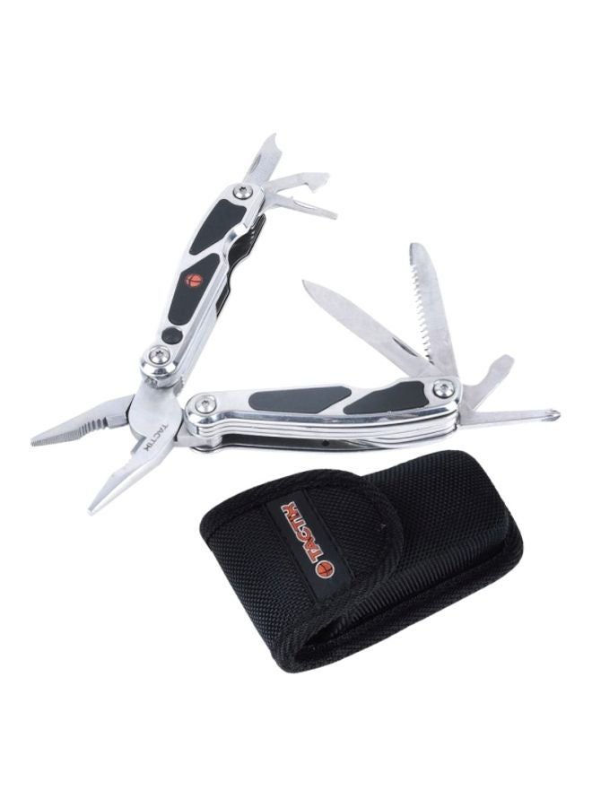 Tactix Mini Multitool with LED Light - Features Long Nose Pliers, Wire Cutter, Knife, Saw Blade, Screwdrivers and More, Silver- 471015 Silver/Black 23.7x13.4x4.1cm