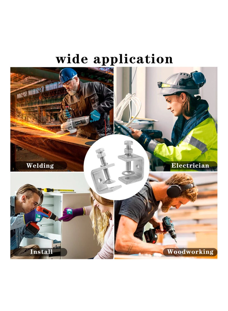 2 Pack 304 Stainless Steel Small C Clamps, 1 Inch Mini C-Clamps Heavy Duty With Wide Jaw Opening for Woodworking and Welding Mounting, Suitable Home Professional Use (30mm)