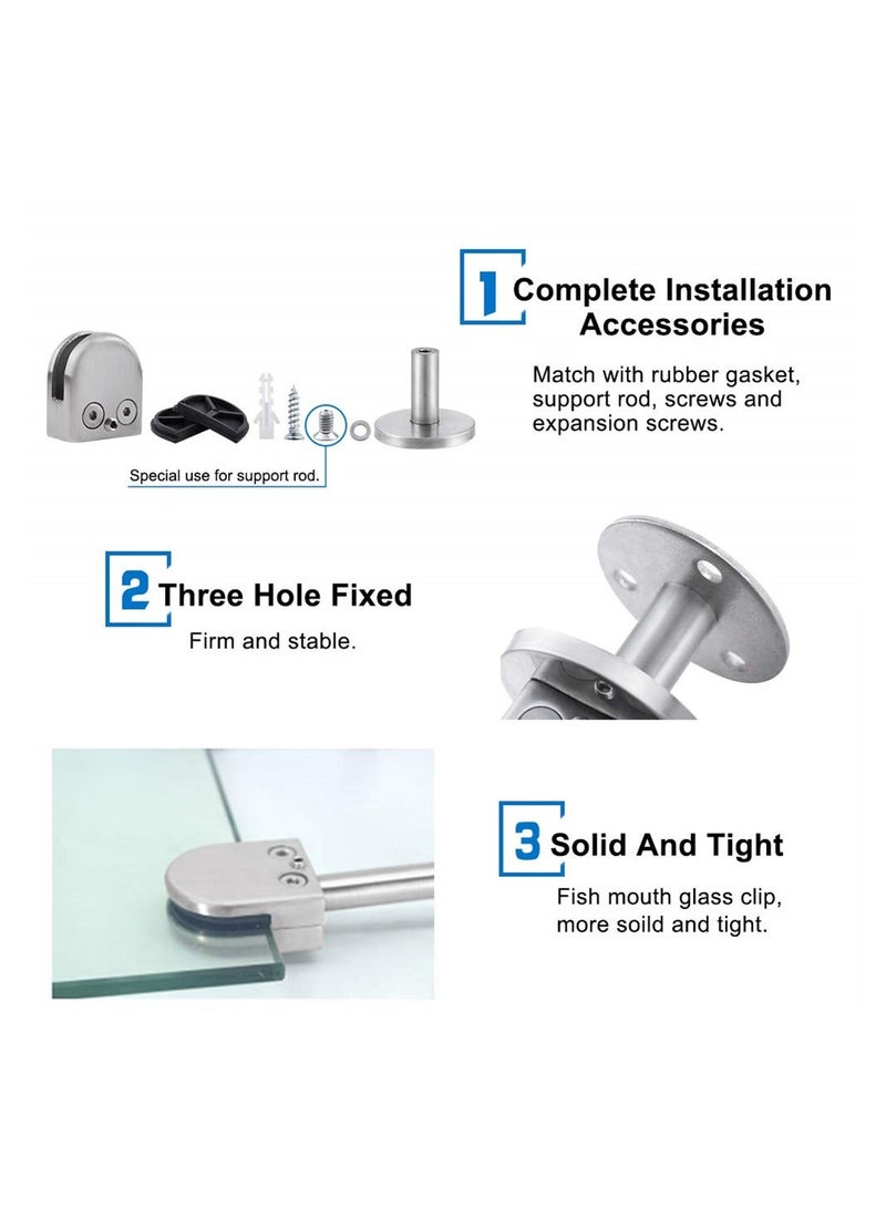 Stainless Steel Glass Clamps, 2 Set Adjustable Shelf Bracket, 10mm Silver Brushed U Shape Balustrade Bracket Clip for Screens, Bathroom Doors, Railings