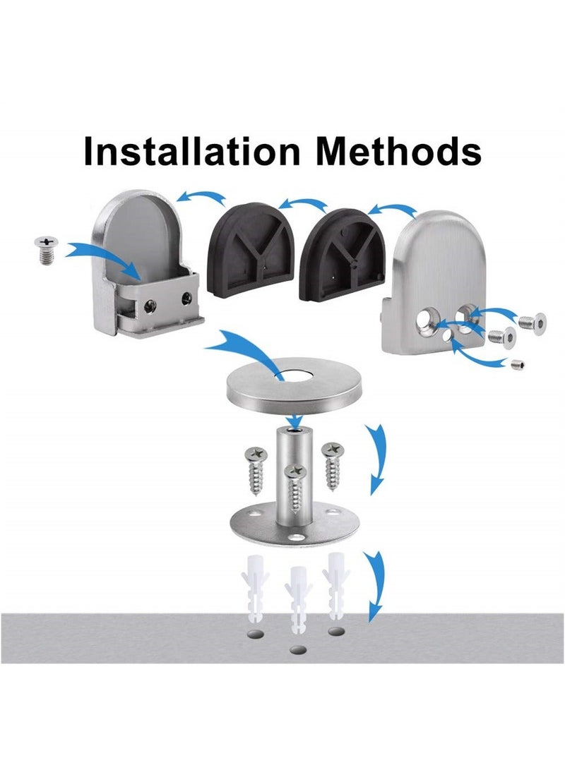 Stainless Steel Glass Clamps, 2 Set Adjustable Shelf Bracket, 10mm Silver Brushed U Shape Balustrade Bracket Clip for Screens, Bathroom Doors, Railings