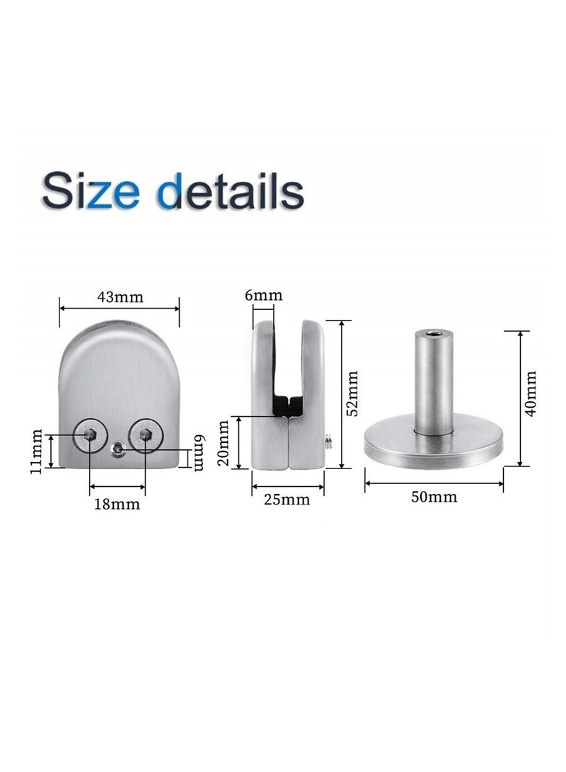 Stainless Steel Glass Clamps, 2 Set Adjustable Shelf Bracket, 10mm Silver Brushed U Shape Balustrade Bracket Clip for Screens, Bathroom Doors, Railings