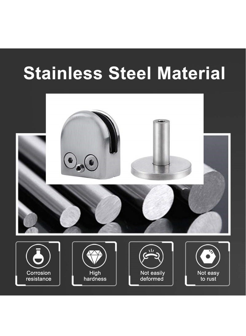 Stainless Steel Glass Clamps, 2 Set Adjustable Shelf Bracket, 10mm Silver Brushed U Shape Balustrade Bracket Clip for Screens, Bathroom Doors, Railings