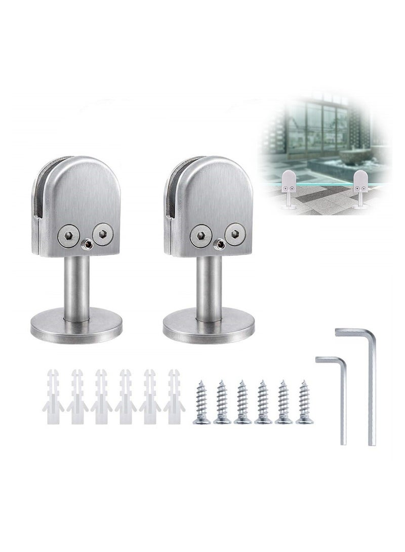 Stainless Steel Glass Clamps, 2 Set Adjustable Shelf Bracket, 10mm Silver Brushed U Shape Balustrade Bracket Clip for Screens, Bathroom Doors, Railings