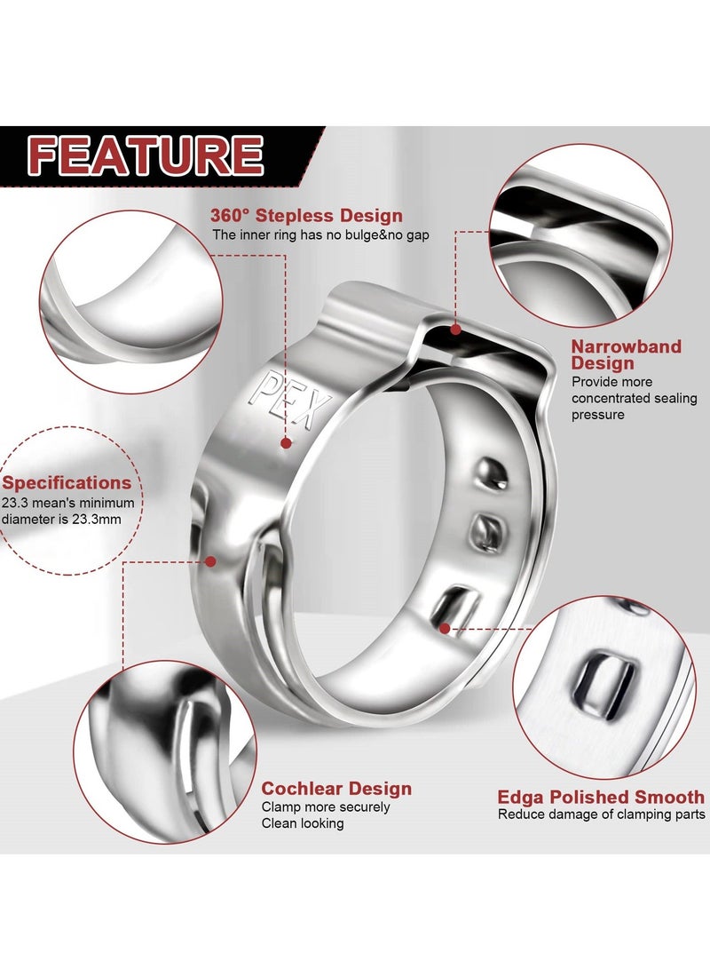 60 Pack 0.5 Inch PEX Cinch Clamps, Premium 304 Stainless Steel Crimp Rings, Secure Tubing Pipe Fittings Connection, Fitting Clamps Pinch Ring